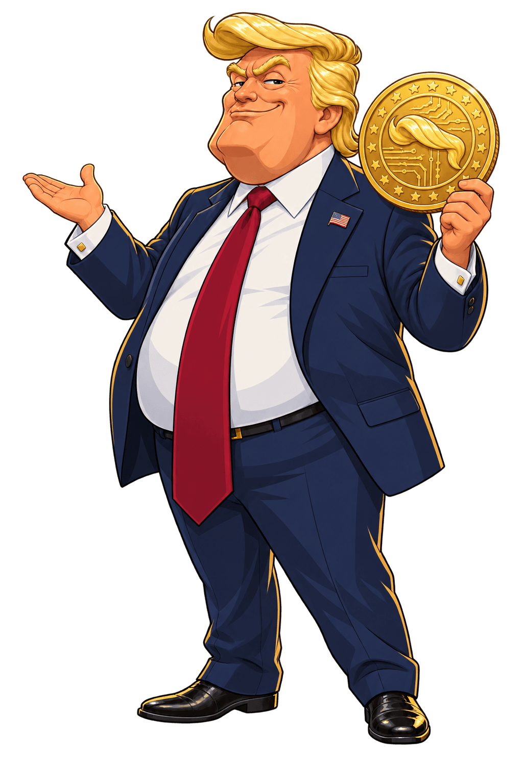 Capitol Casino’s satirical presidential character holding a gold coin